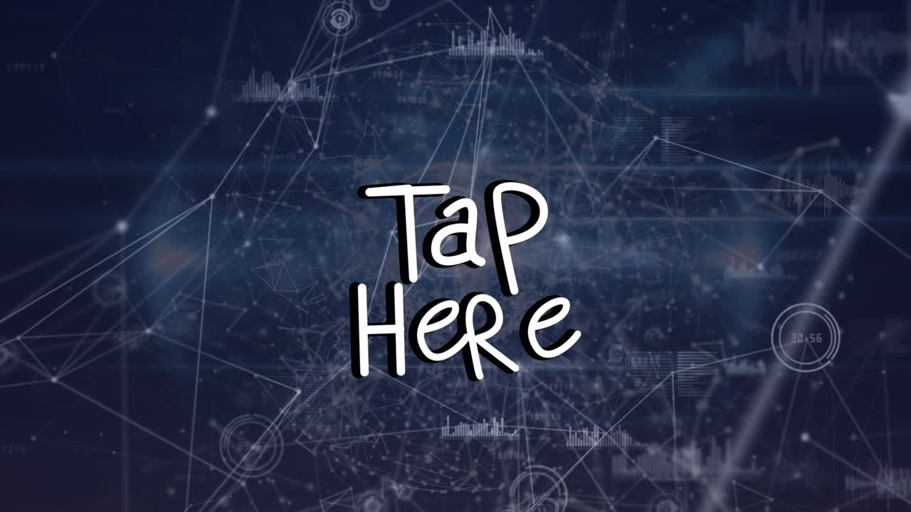 animación del texto de tap hear a través de una red de conexiones con iconos en fondo negro