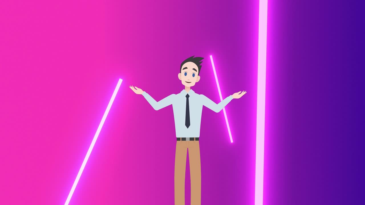 animación del icono del hombre sobre líneas de neón sobre fondo púrpura