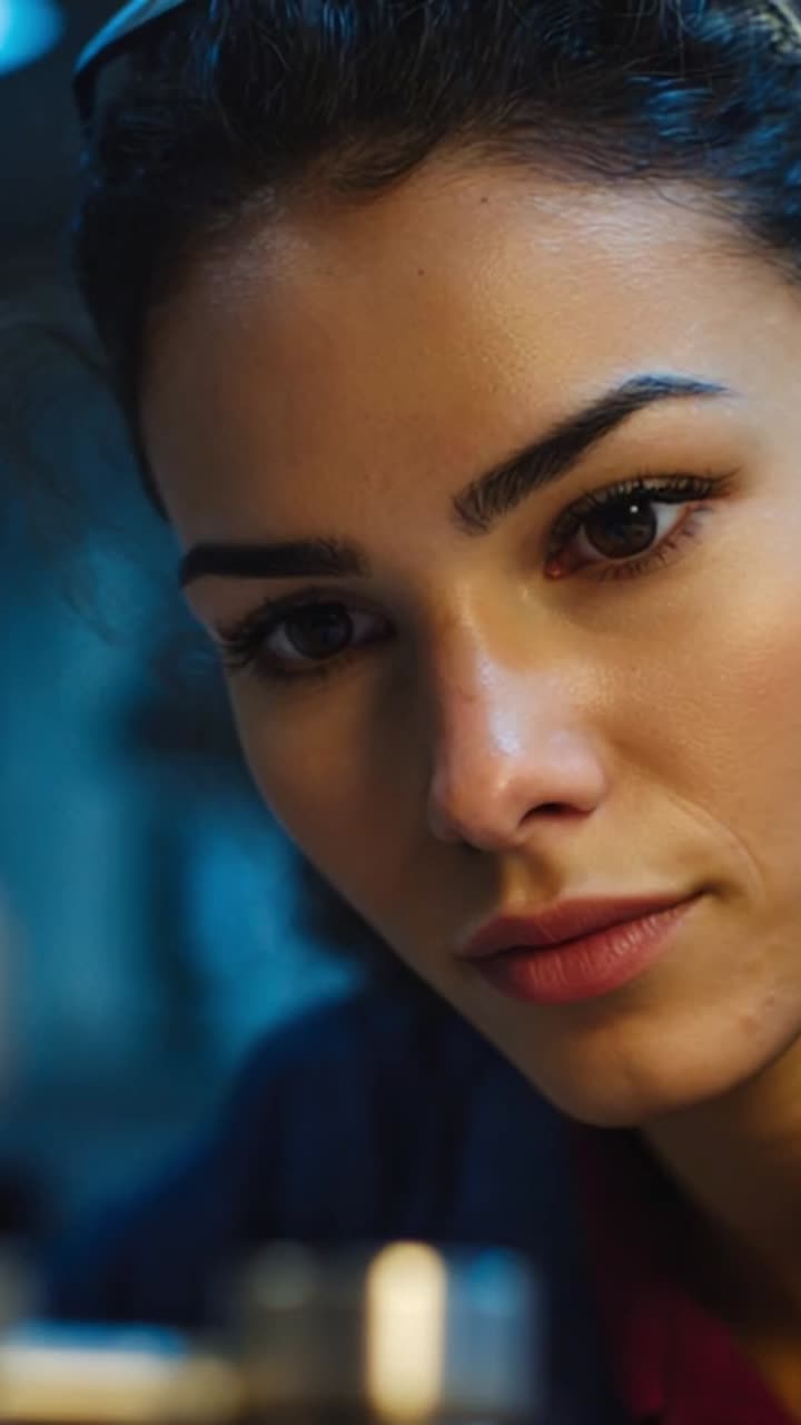 Focused Intensity: A Close-Up of a Young Woman Concentrating on Her Work, Highlighting Determination and Skill in a Dynamic Environment