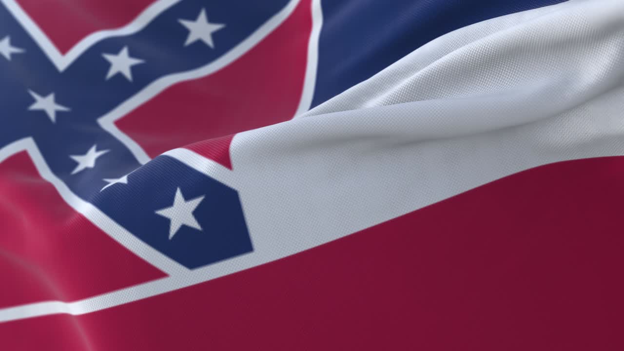 bandera del estado estadounidense de mississippi, estados unidos, ondeando en bucle de viento.