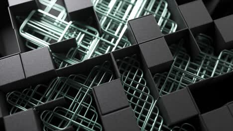 abstract geometric pattern of interlocking cubes and metal lines