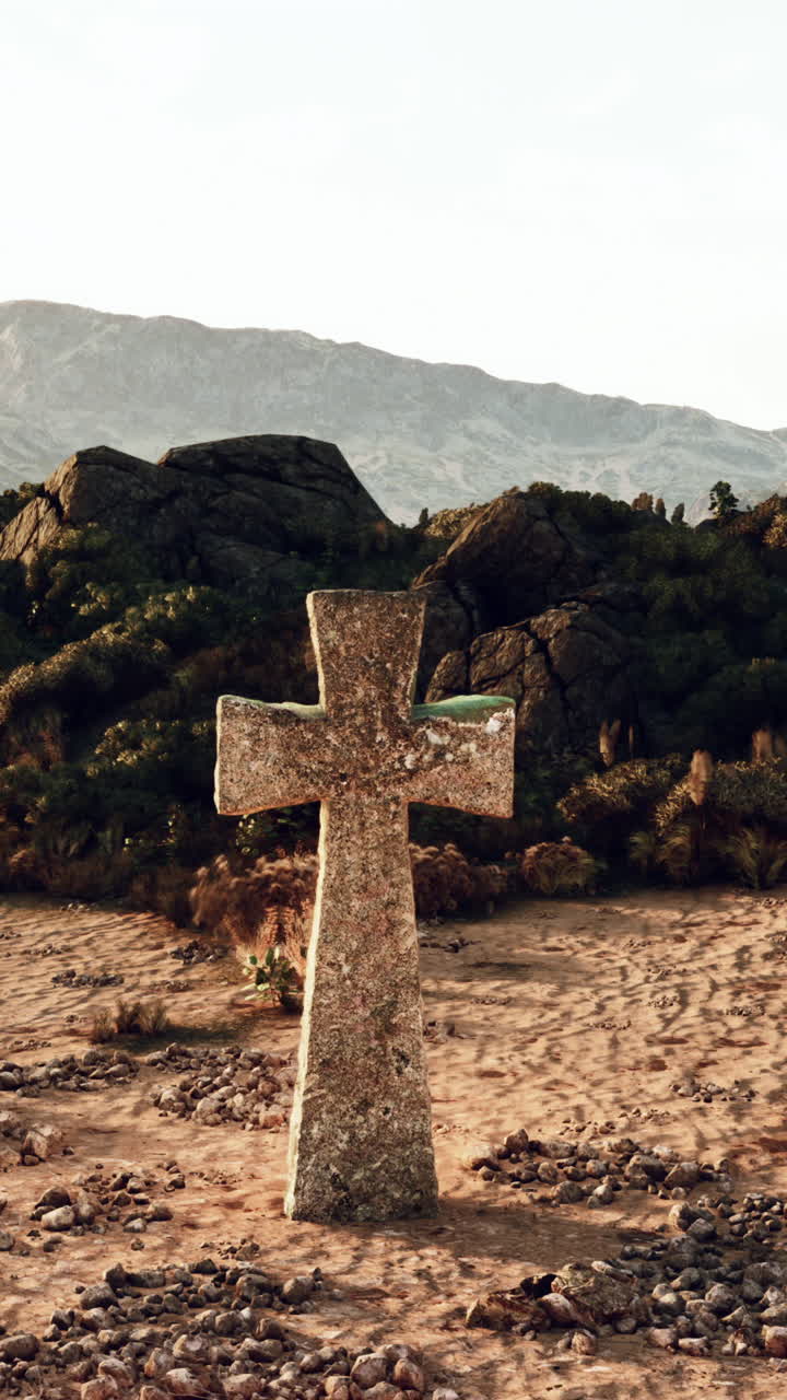 사막 풍경 에 있는 돌 의 십자가