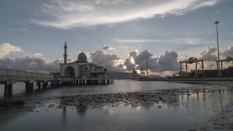 timelapse sunset of floating mosque