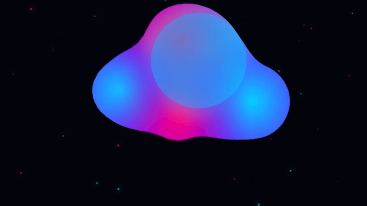 Grafica animata astratta di sfere di liquido al neon che si uniscono e si separano
