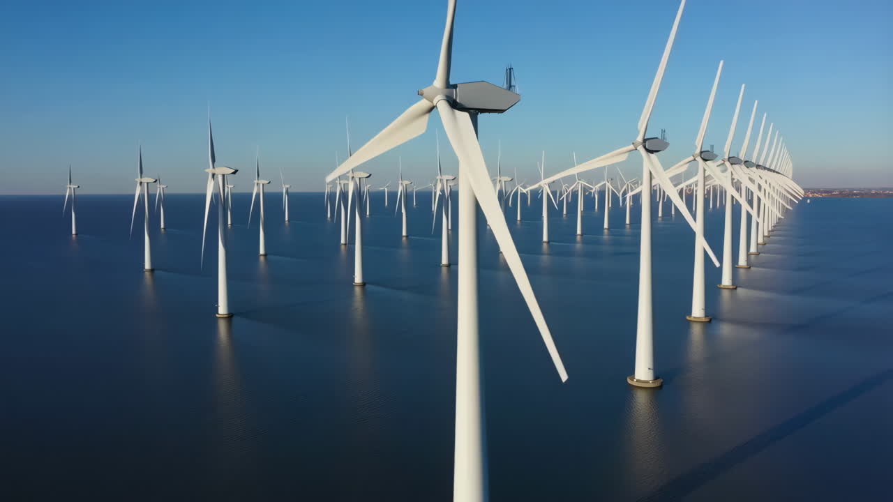 Offshore Wind Farm under Blue Sky