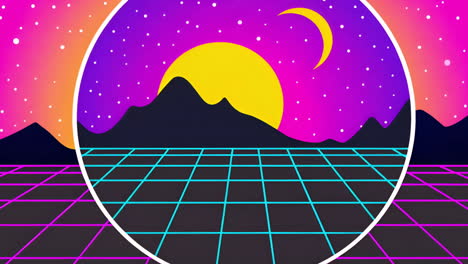 retro synthwave neon grid landscape