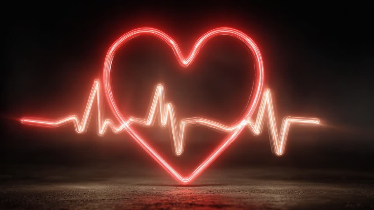 A Visual Representation of Love and Life: Red Heart Combined with a Heartbeat Line Symbolizing Emotion and Vitality in a Dark Environment