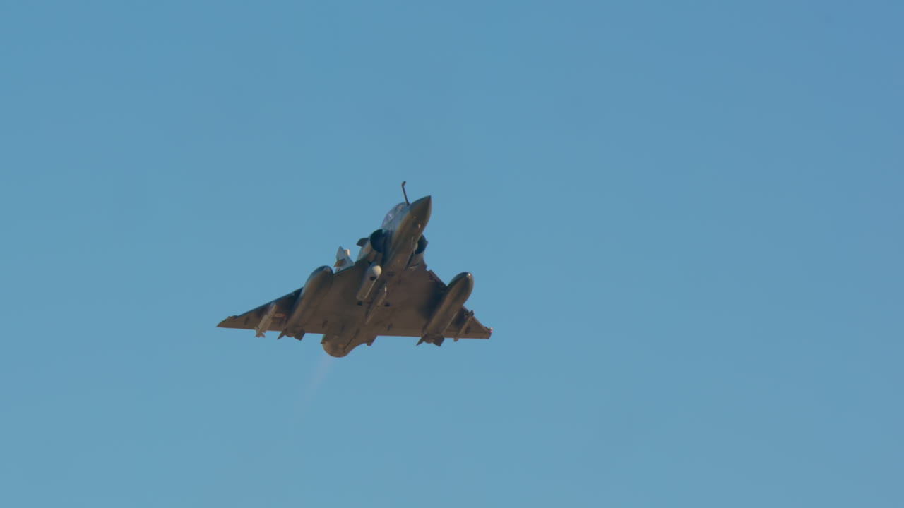 Close-up of a Fighter Jet Flying in Clear Blue Sky