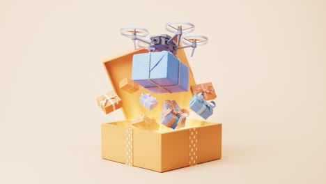 drone carrying the gift box with celebrating concept, 3d rendering.