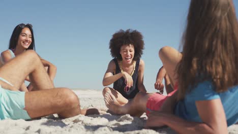 friends talking seaside