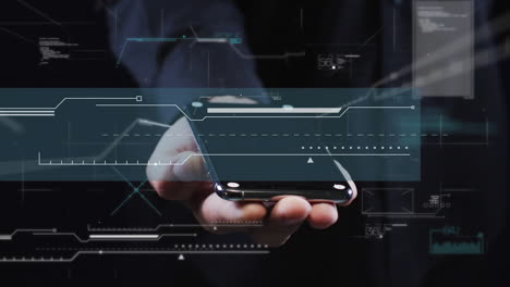 animation of computing data processing over man using smarpthone