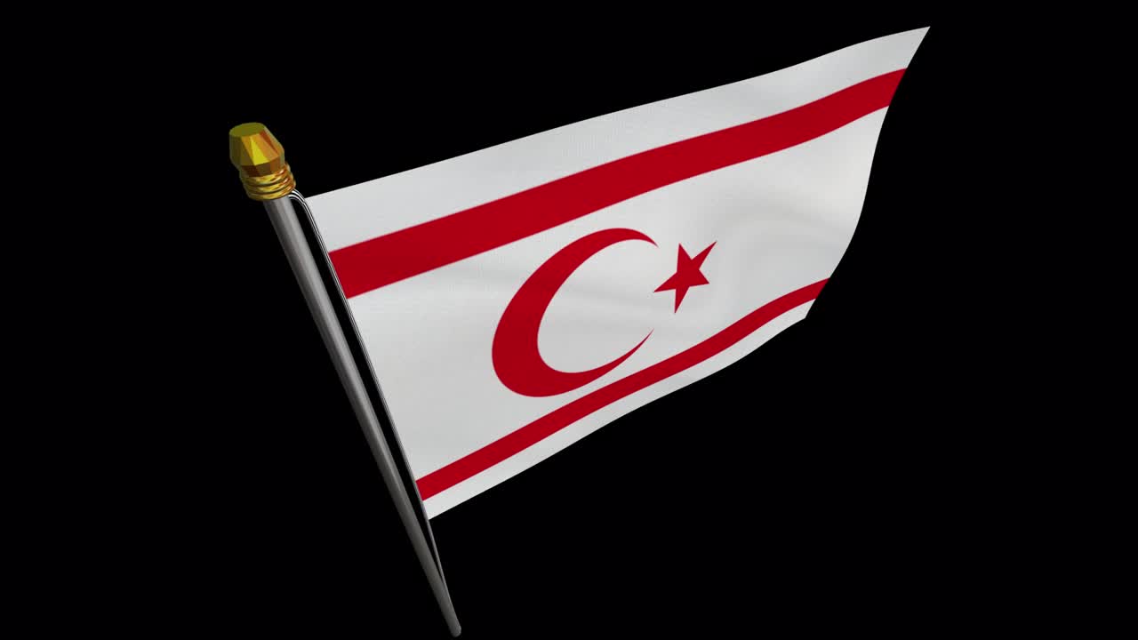 vídeo en bucle de la bandera de la república turca de chipre del norte revoloteando en el viento, vídeo en cámara lenta de 4k, con canal alpha