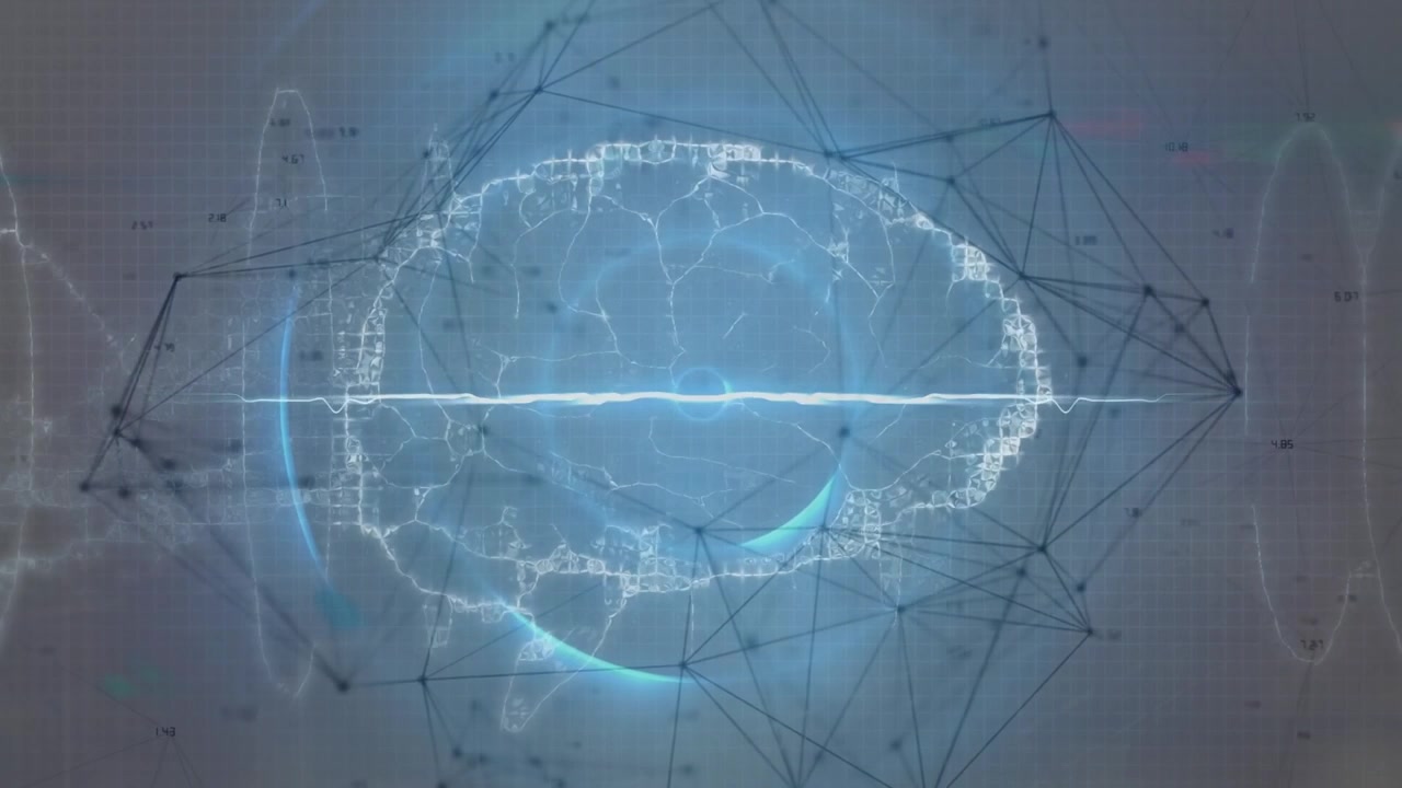 Animation of digital brain over globe and network of connections