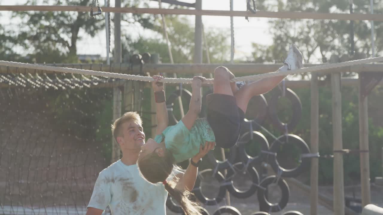 Caucasian girl training at boot camp