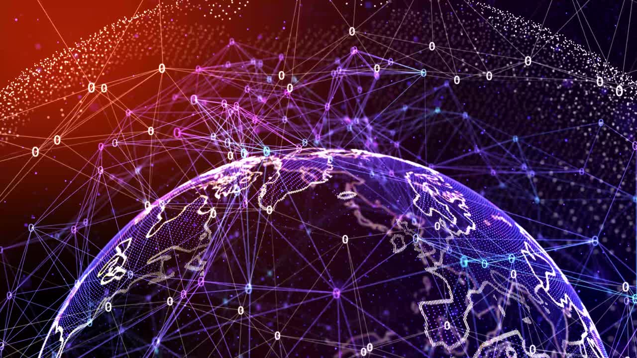 Digital earth globe rotating abstract geometric plexus motion background seamless loop 4k animation