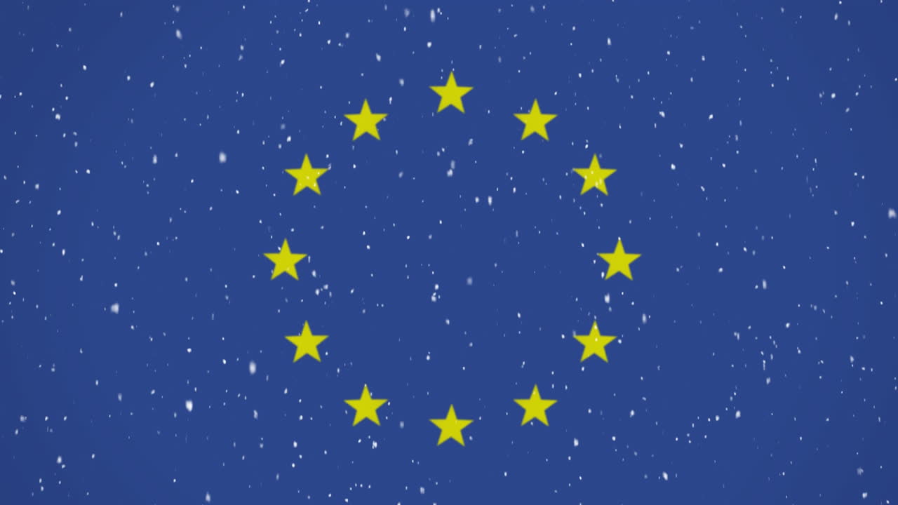 Nevicata con bandiera dell'Unione Europea