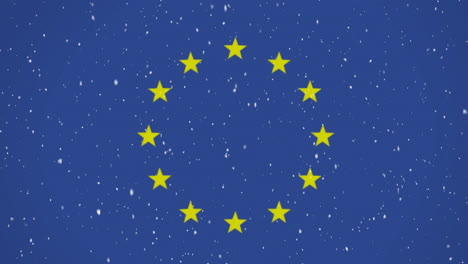 snow falling with european union flag