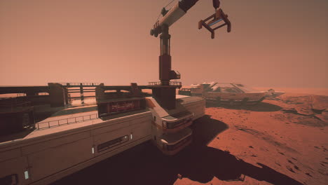 y la nave espacial en el planeta marte
