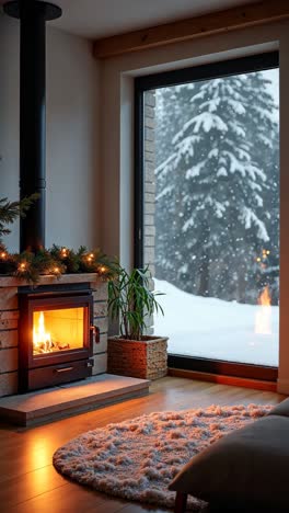 acogedora escena de la chimenea de invierno
