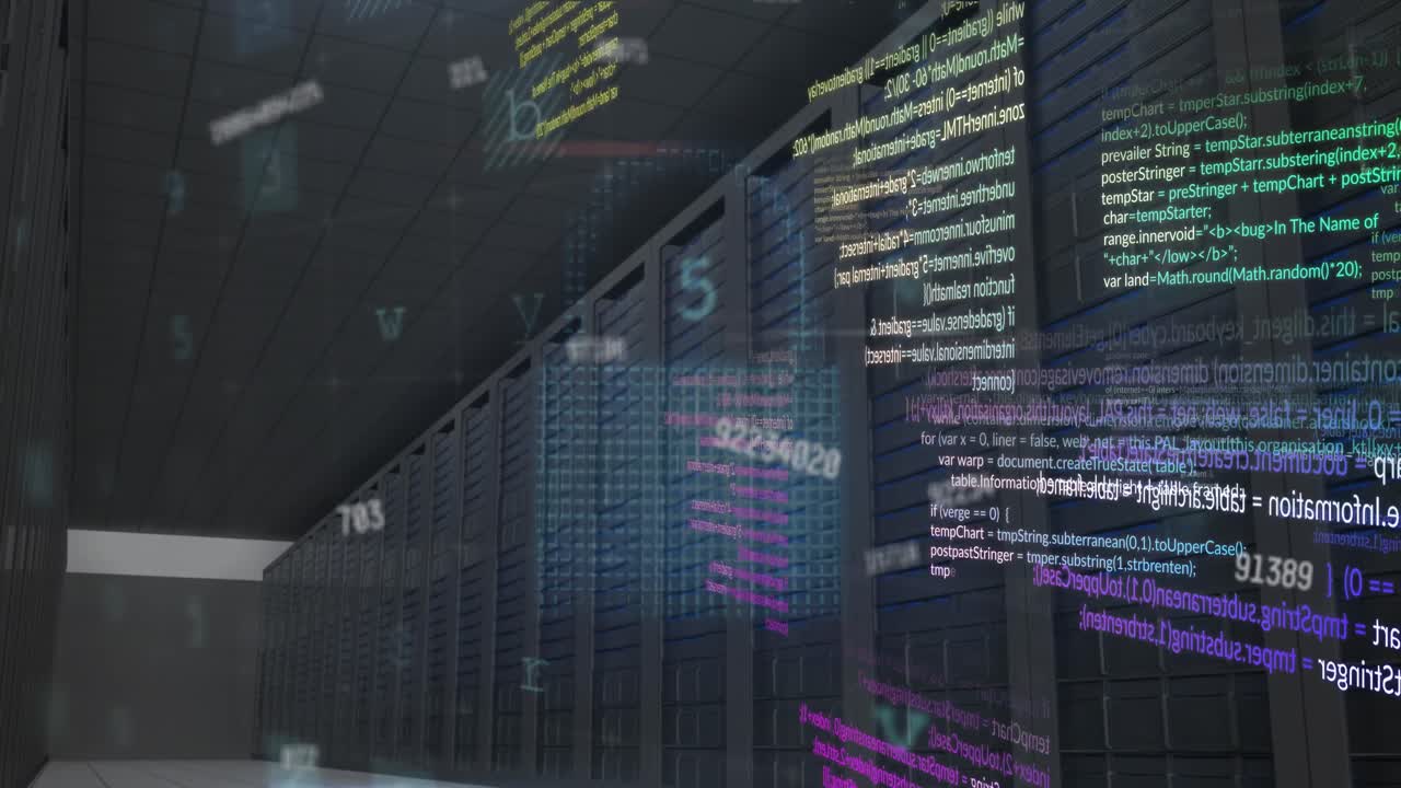 animación de números y procesamiento de datos a través de servidores informáticos