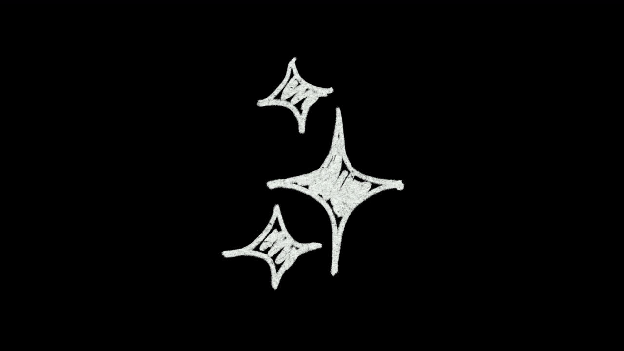 Stelle bianche scintillanti animate disegnate a mano su sfondo nero.