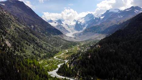 aerial: alpine glacier in the alps