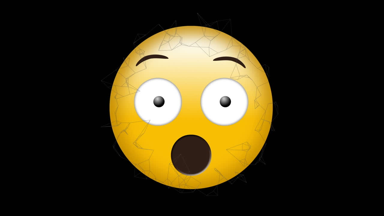 animación del icono de emoji triste sobre conexiones en movimiento sobre fondo negro