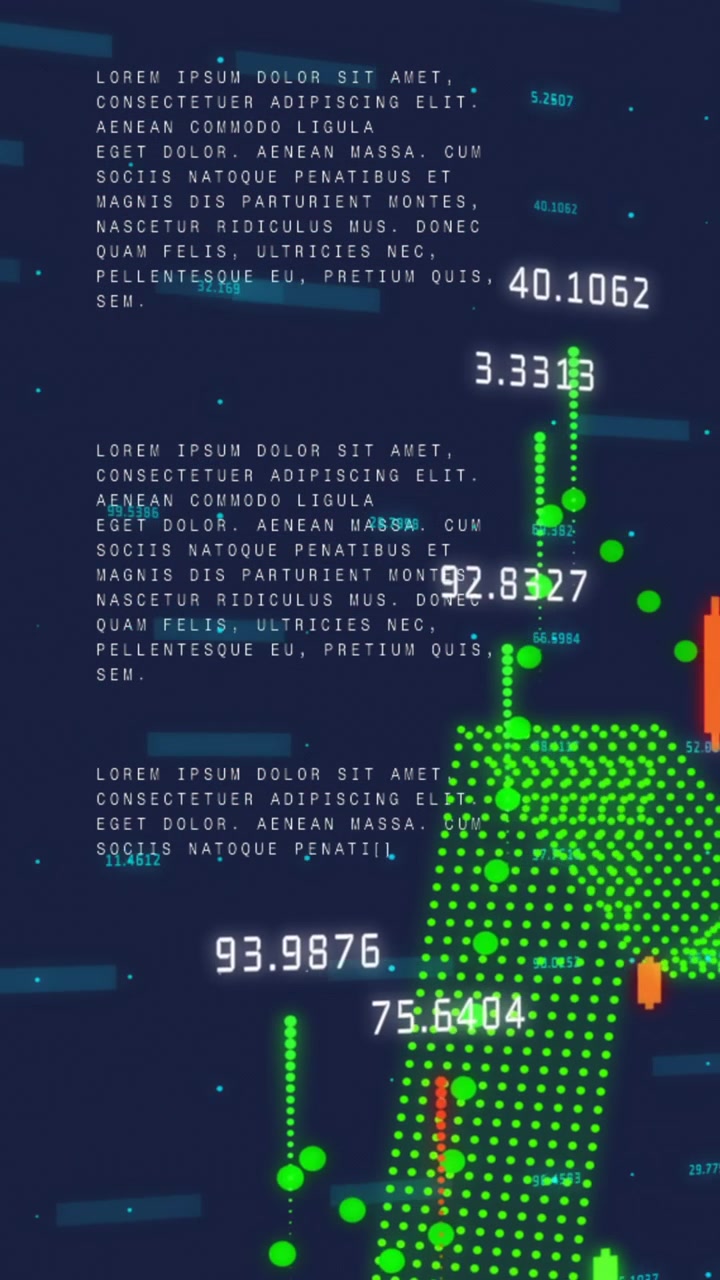 Animation of financial data processing over dark background