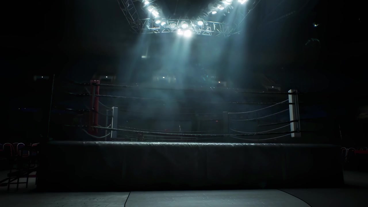 Dramatic View of an Empty Boxing Ring Under Bright Arena Lights