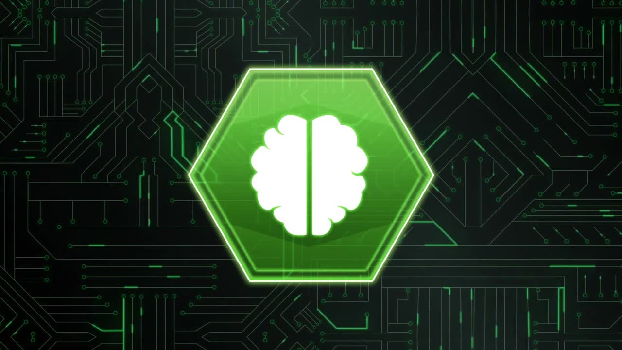 cerebro en un hexágono y un circuito digital