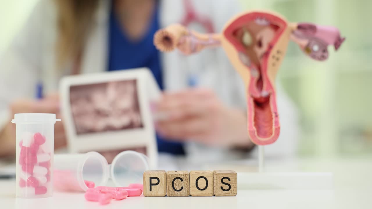 PCOS Medical Concept with Uterus Model and Pills