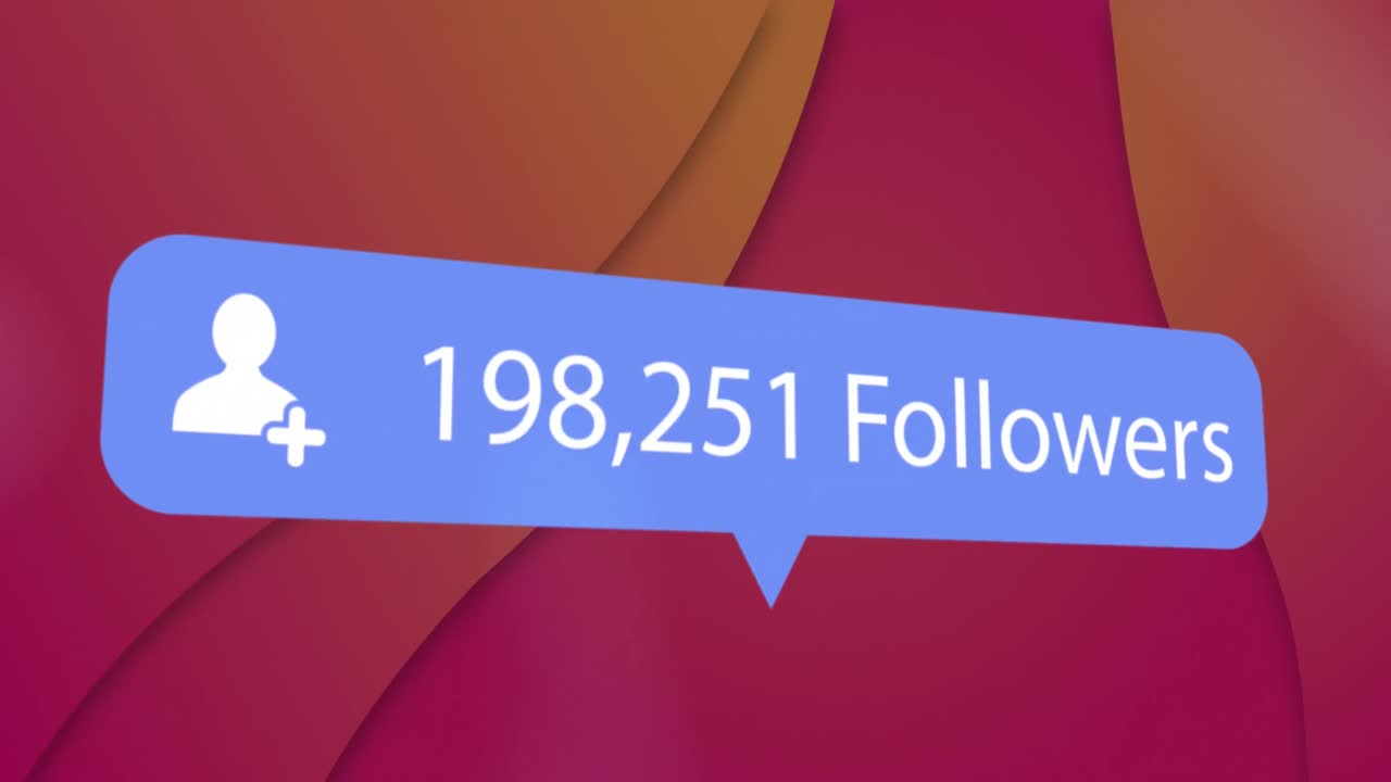 Animation of followers with profile icons and changing numbers on abstract background