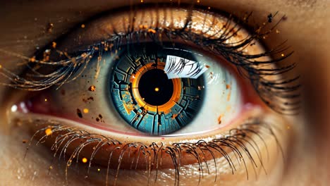 close-up of a vibrant, futuristic mechanical eye