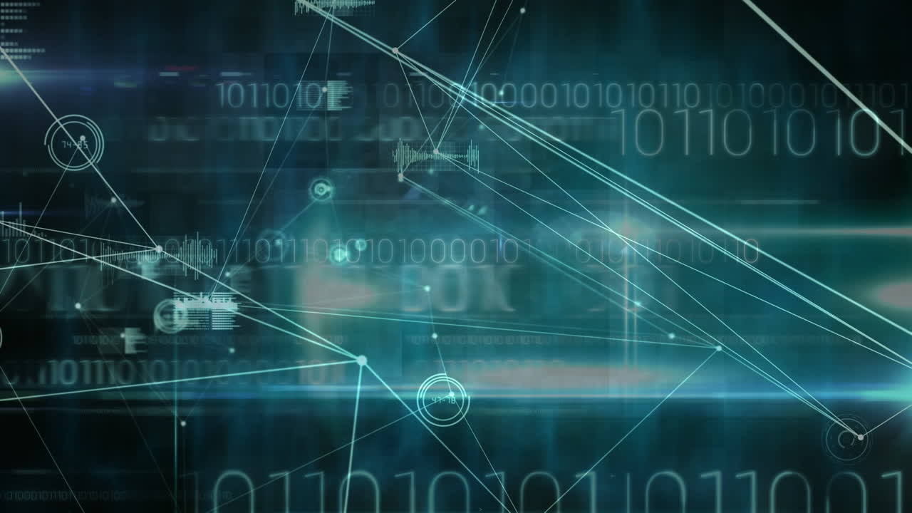 Image of data processing over network of connections and light spots