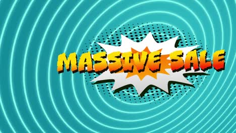 Massive-sale-text-over-retro-speech-bubble-against-spiral-light-trails-on-blue-background