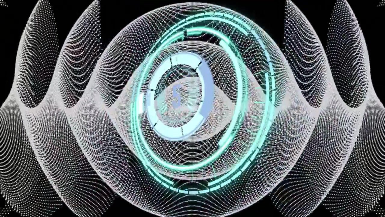 Animation of scope scanning over shapes on black background