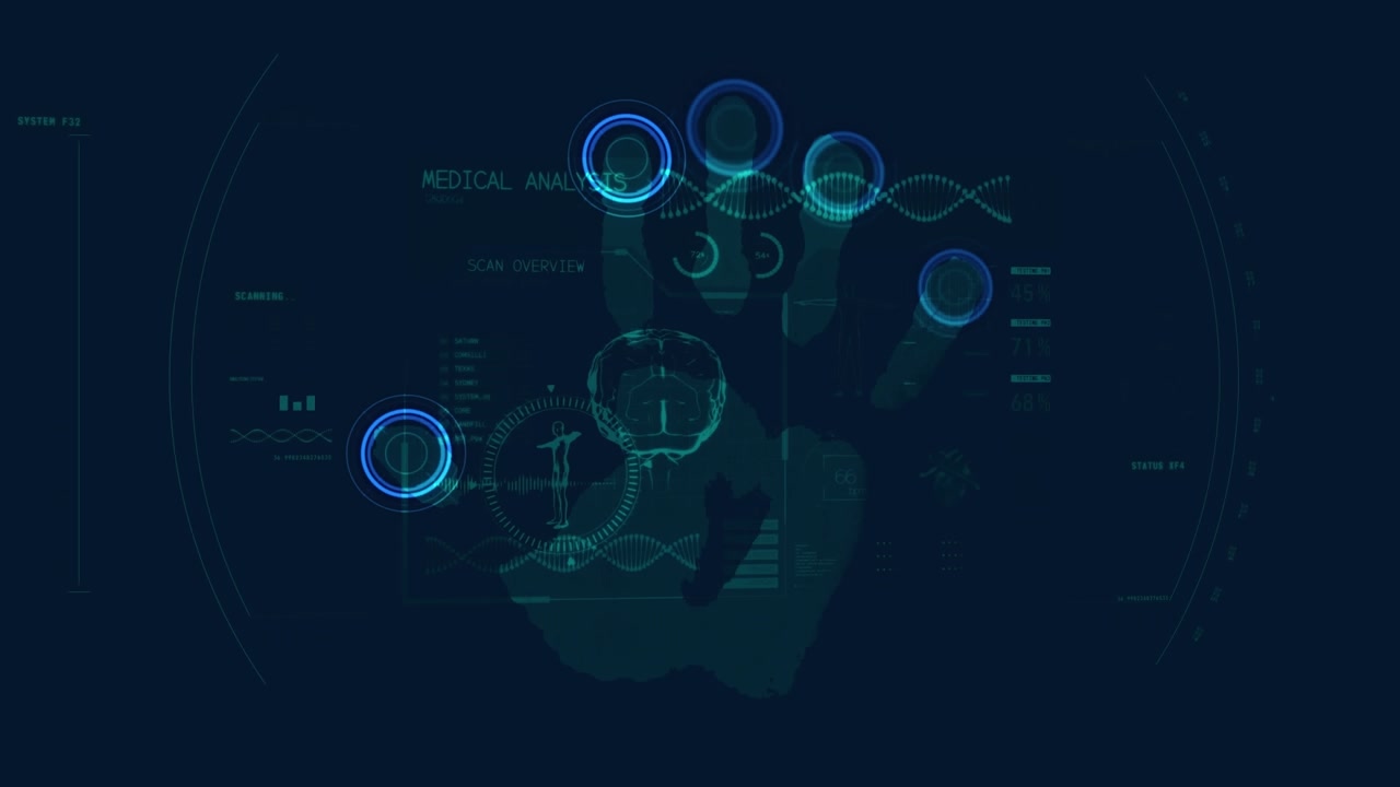 Digital handprint animation enhances global finance and tech communication.