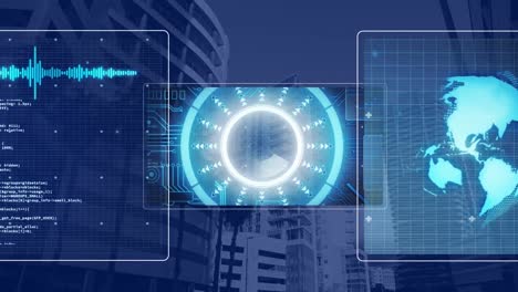 Animación-Del-Procesamiento-De-Datos-Con-Escaneo-De-Alcance-Sobre-El-Paisaje-Urbano