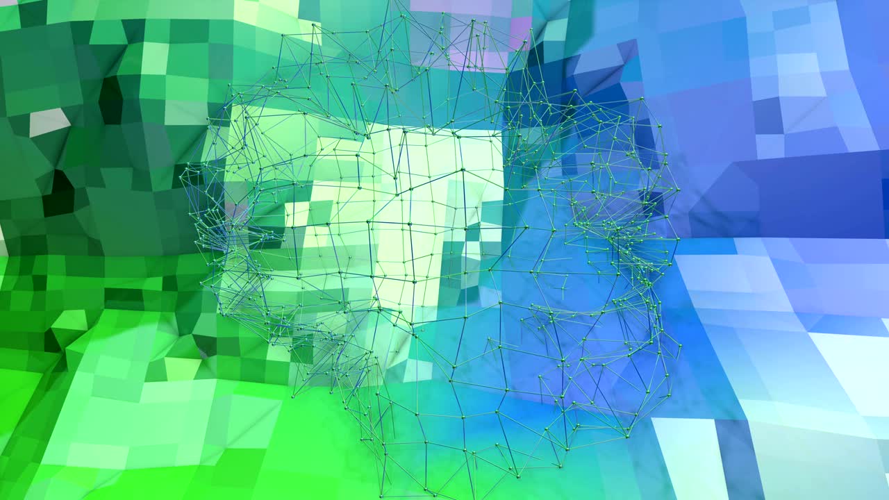 4k 끔한 낮은 폴리 애니메이션 배경, 루프, 현대 그래디언트 색상과 함께 현대 기하학 스타일의 완벽한 3d 애니메이션, 창의적인 간단한 배경, 파란색-녹색 그래디언드 색상, 지형 2