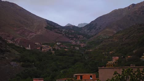 imlil valley in moroccan high atlas mountains, detail to wide angle, zoom out shot