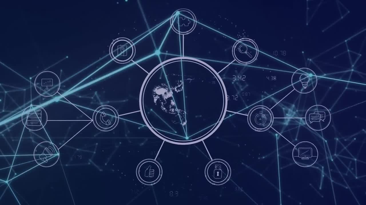 Animation of network of connection over blue background