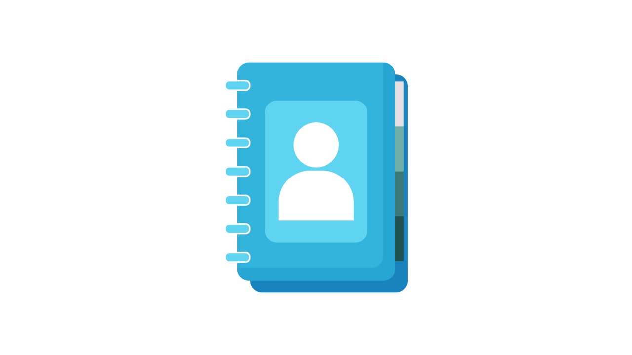 Animated Blue Address Book with Person Icon and Spiral Binding