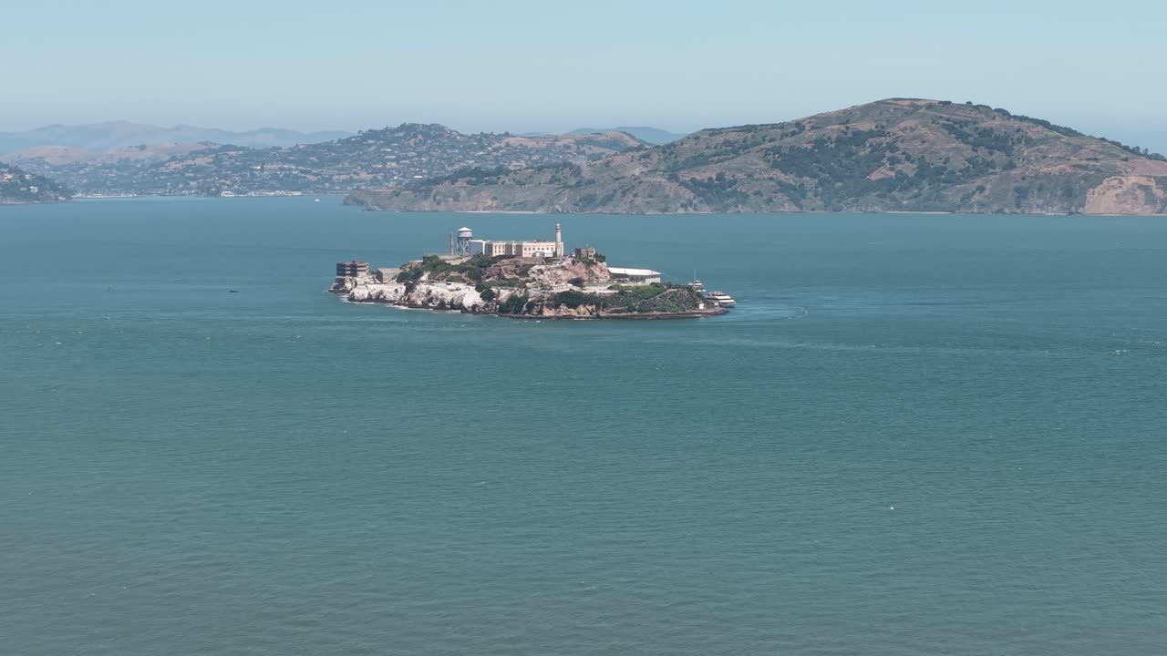 Aerial View of Alcatraz Island and Former Prison, San Francisco Bay, California USA