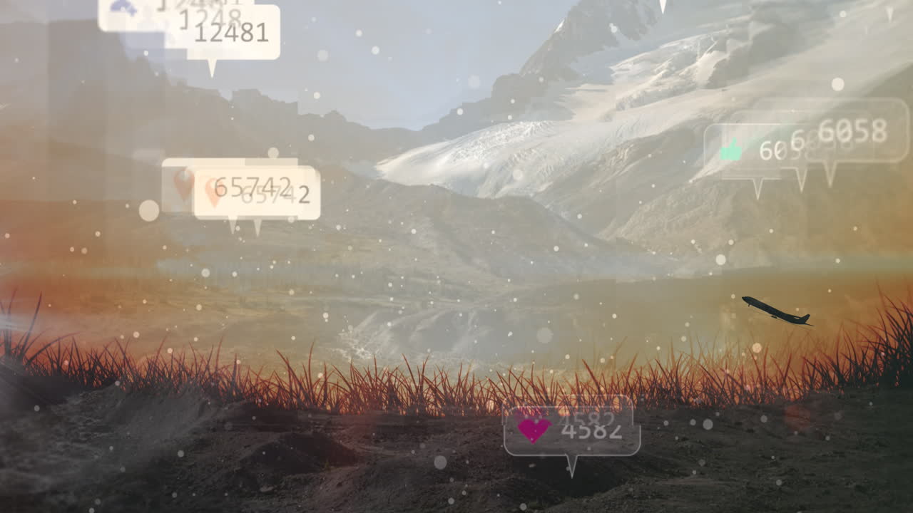 풍경과 평면 위의 미디어 아이콘의 애니메이션