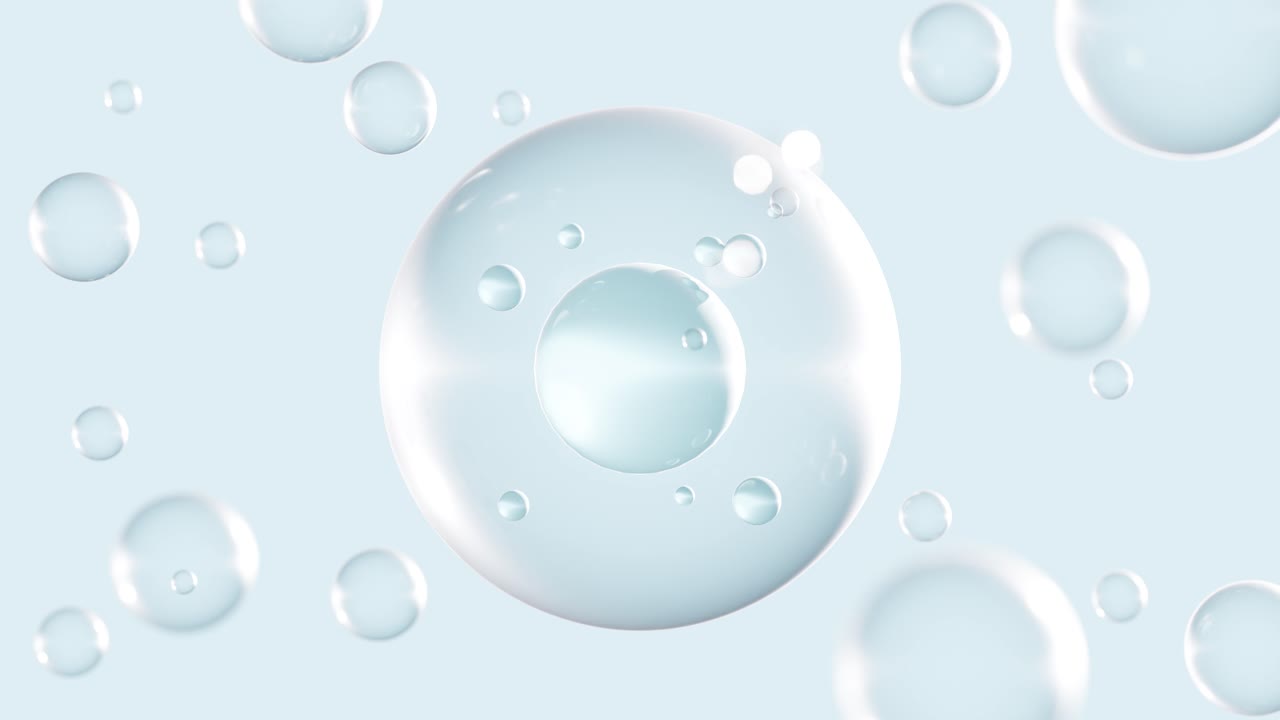 Molecule inside Liquid Bubble.Concept of health products and background. 3d loop animation