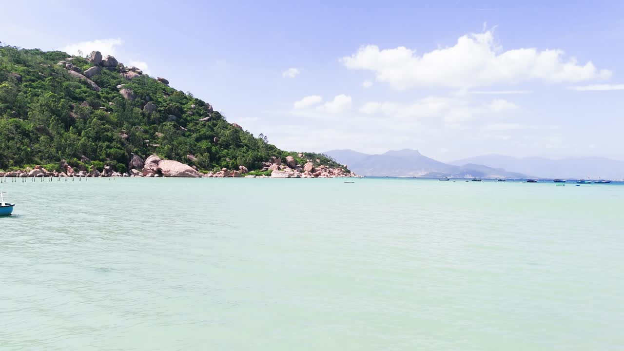 Aerial View Pan of the Beach and the Sea in Ninh HảI District.