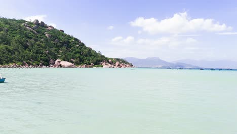 aerial view pan of the beach and the sea in ninh hải district.