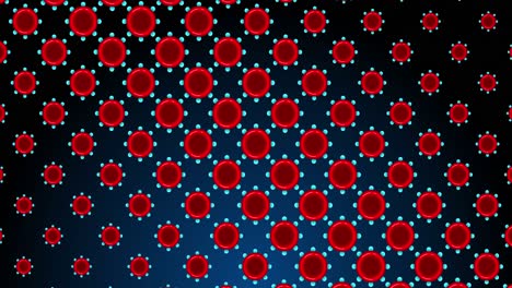 Animation-of-red-flower-like-shapes-appearing-on-dark-blue-background