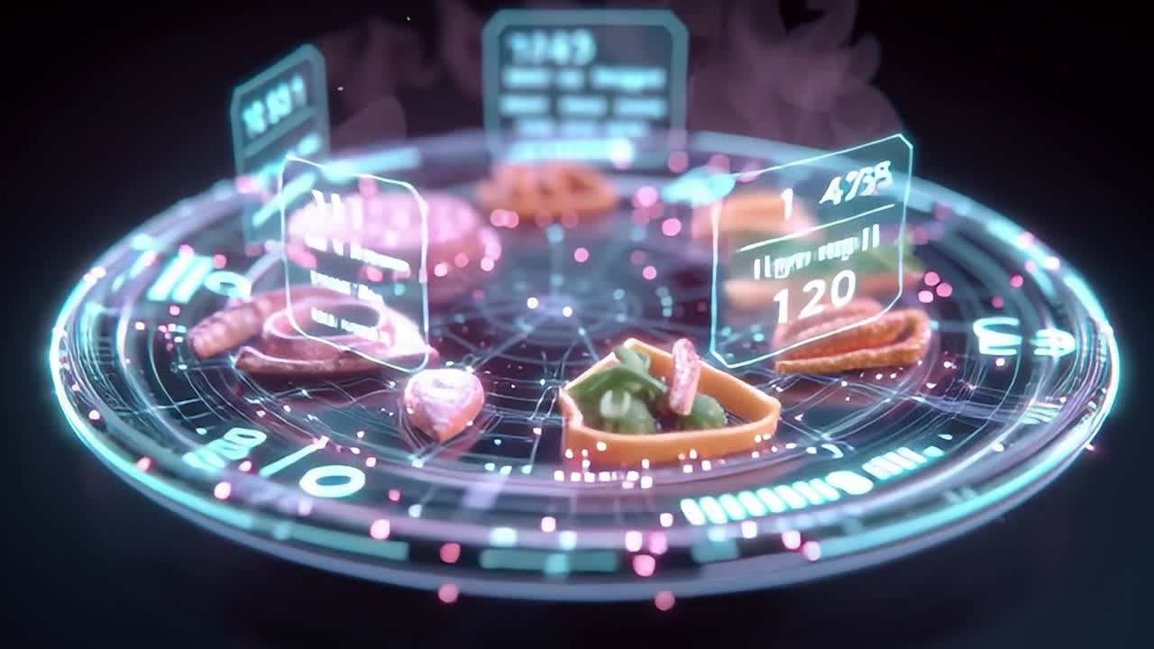 未来的なデジタル環境におけるホログラフィック食品ディスプレイ