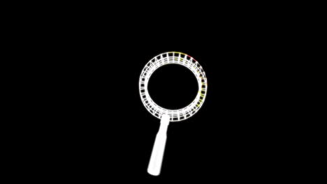 Animation of magnifying glass moving on black background